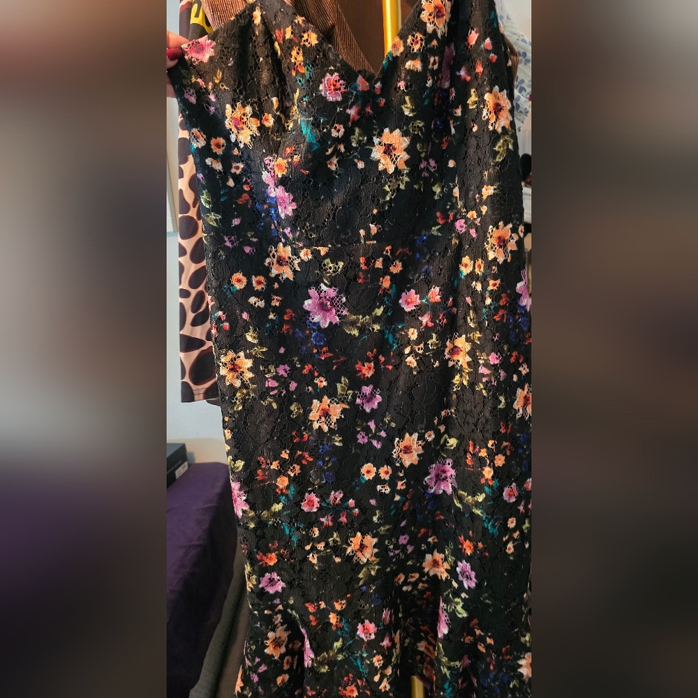 Guess Multicolor Floral Lace Dress Spaguetti Straps Size 16